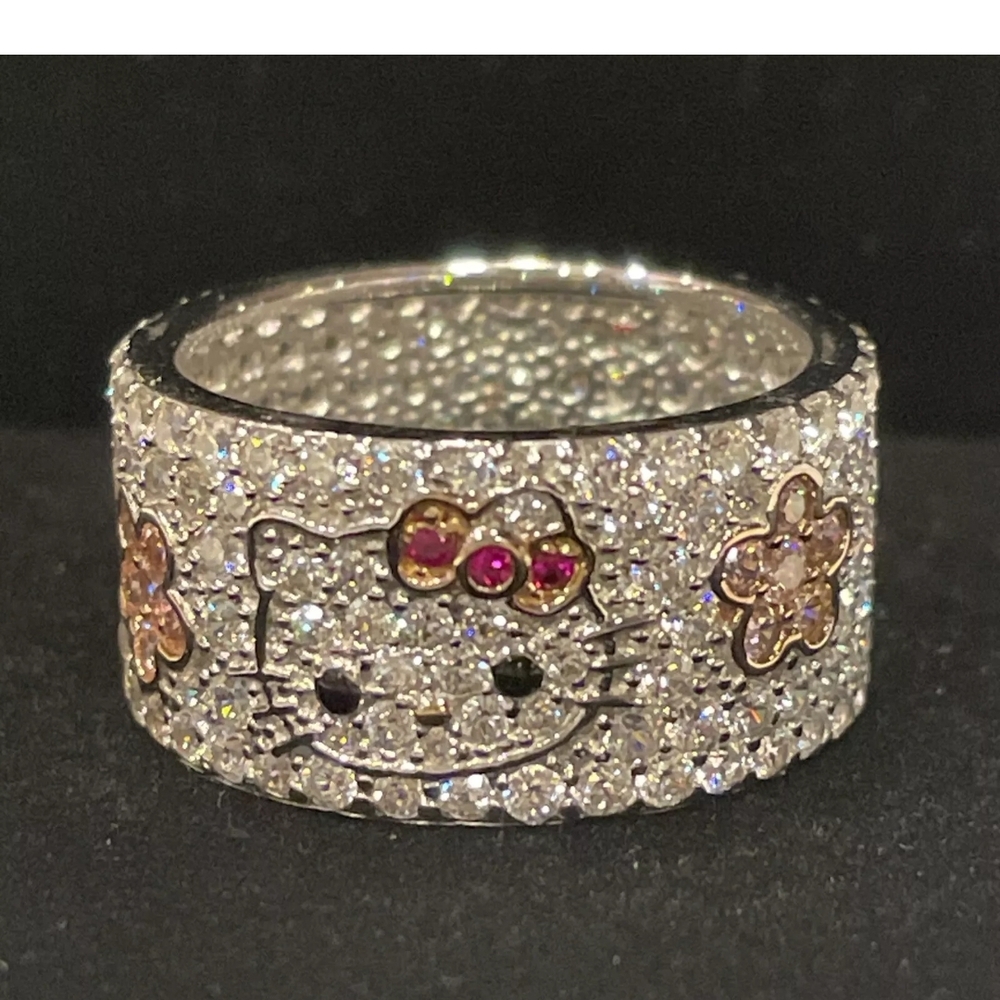 Hello Kitty Diamonique Sterling Silver Ring Blooming Flowers Eternity Band - Picture 3 of 13